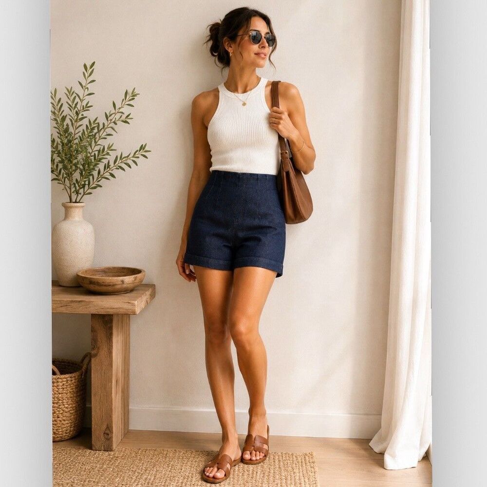 SPANX EveryWear Zero Waistband Denim Shorts Dark Wash Pull On NWT Size S Stretch